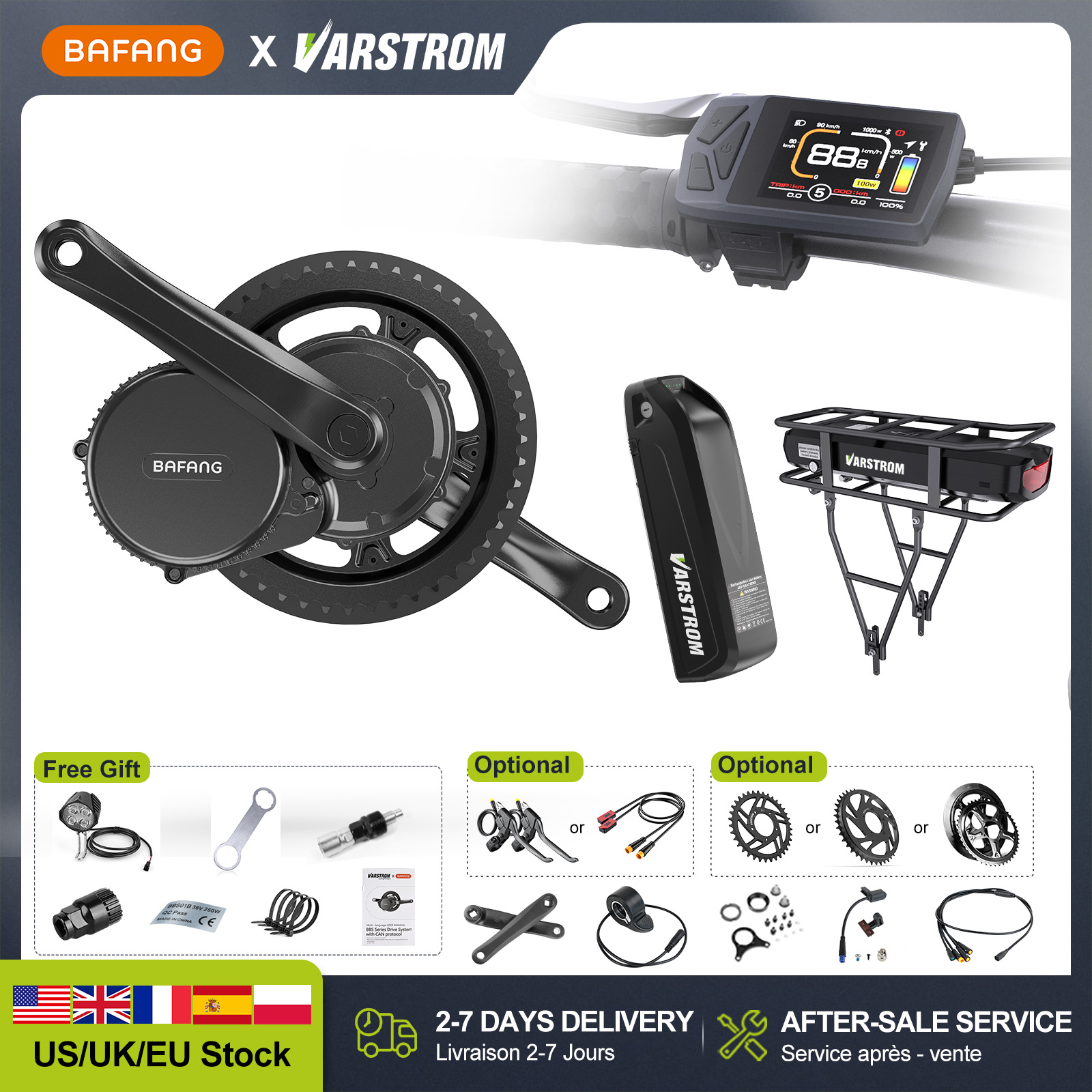 Side Hung Mid Drive Motor Kit - [ABD'den Doğrudan] BAFANG 48V 500W/750W/1000W Orta