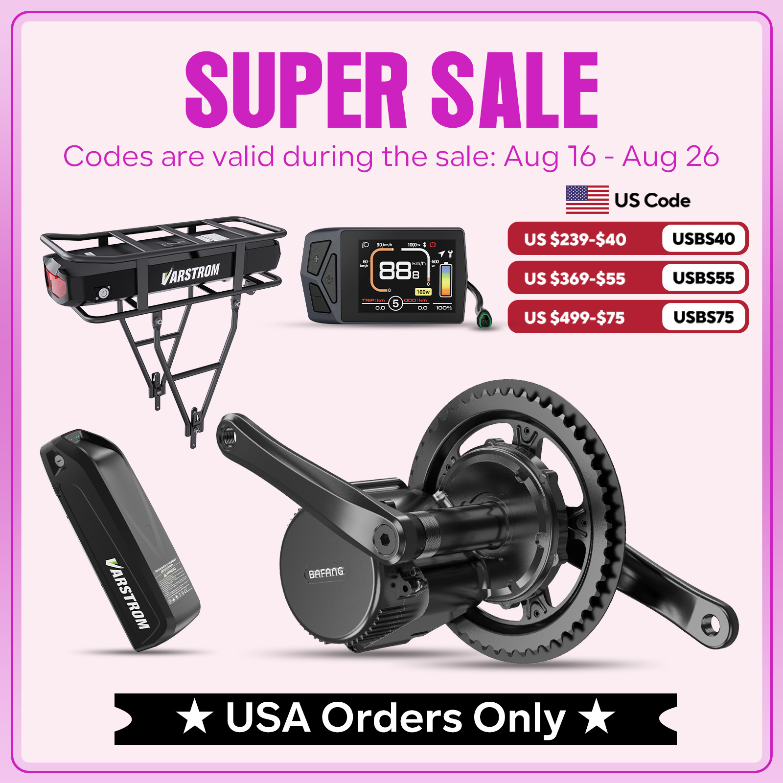 Side Hung Mid Drive Motor Kit - [ABD Stok] Bafang 48V750W Orta Motor